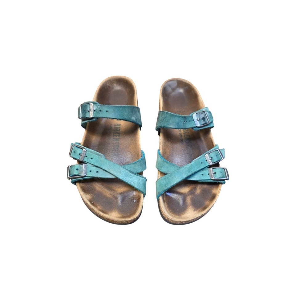 Birkenstock Green Cross-Strap Leather Sandals Adjustable Buckles Size 36